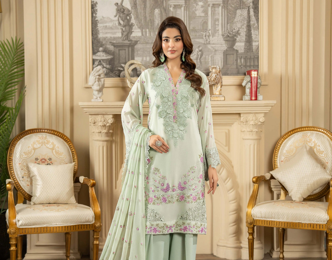 KARMA ‘Roohi’ | Embroidered Chiffon Pakistani Readymade Traditional Wonensweae | F-464