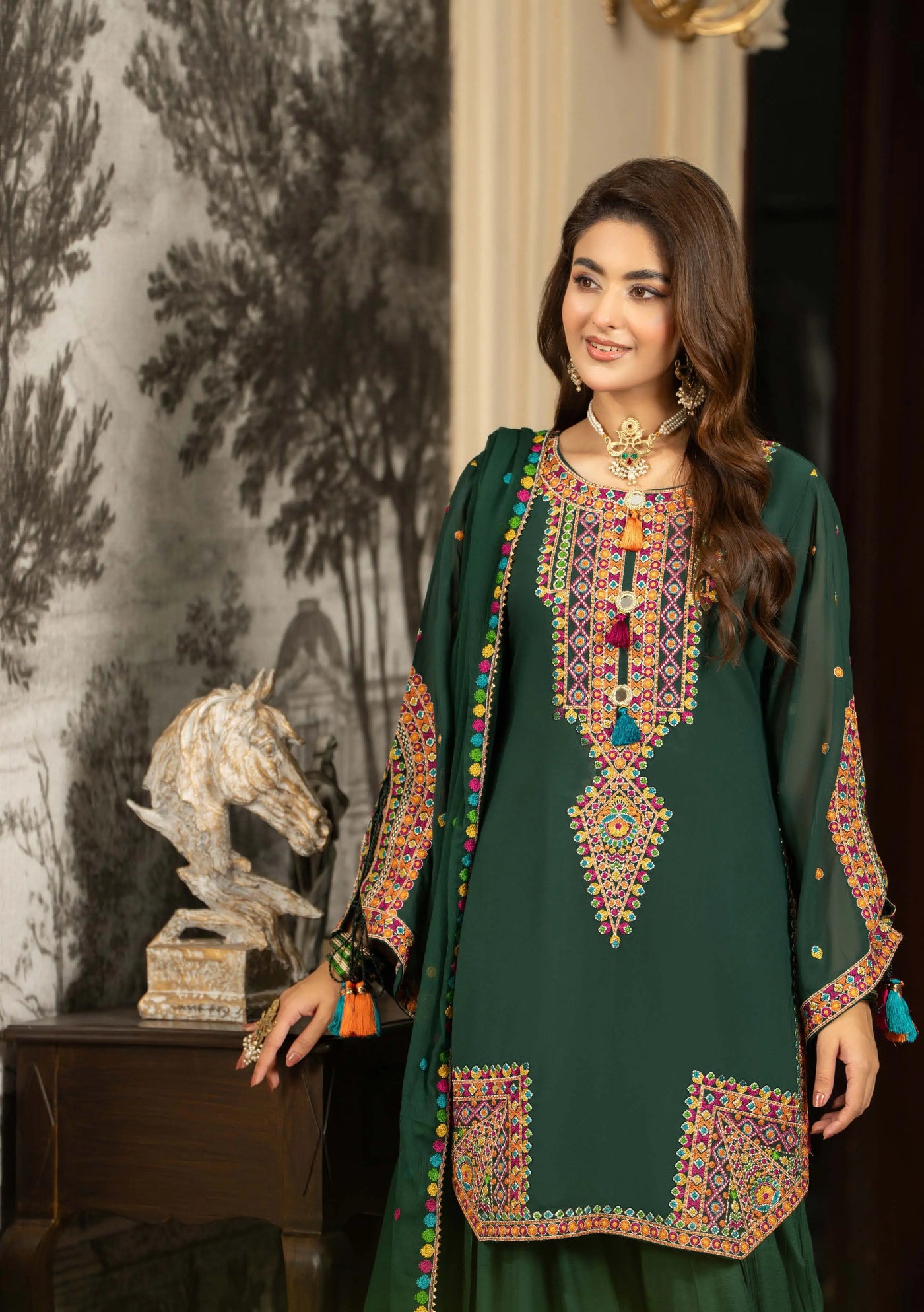 KARMA ‘Roohi’ | Embroidered Chiffon Pakistani Readymade Traditional Wonensweae | F-465
