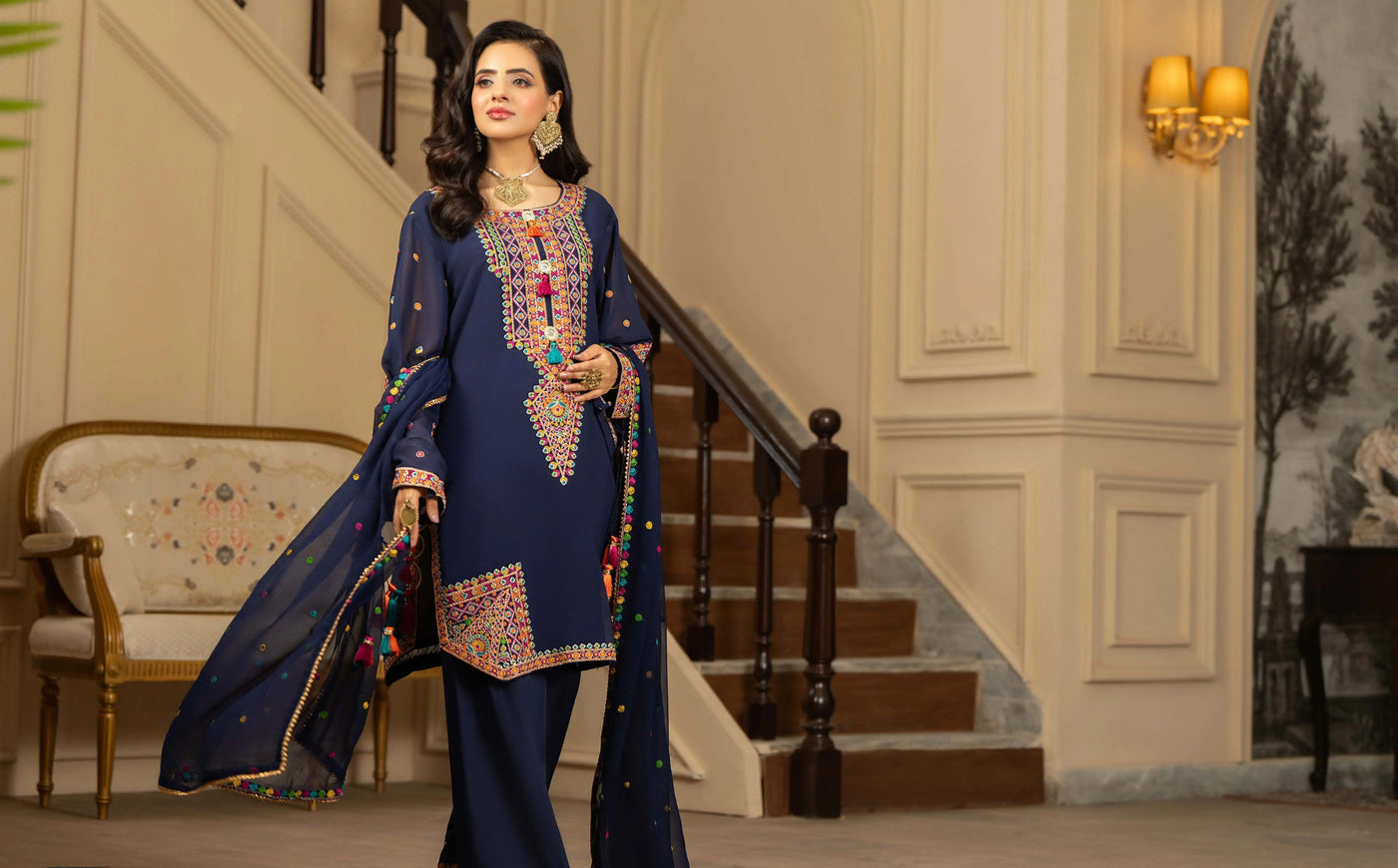 KARMA ‘Roohi’ | Embroidered Chiffon Pakistani Readymade Traditional Wonensweae | F-465