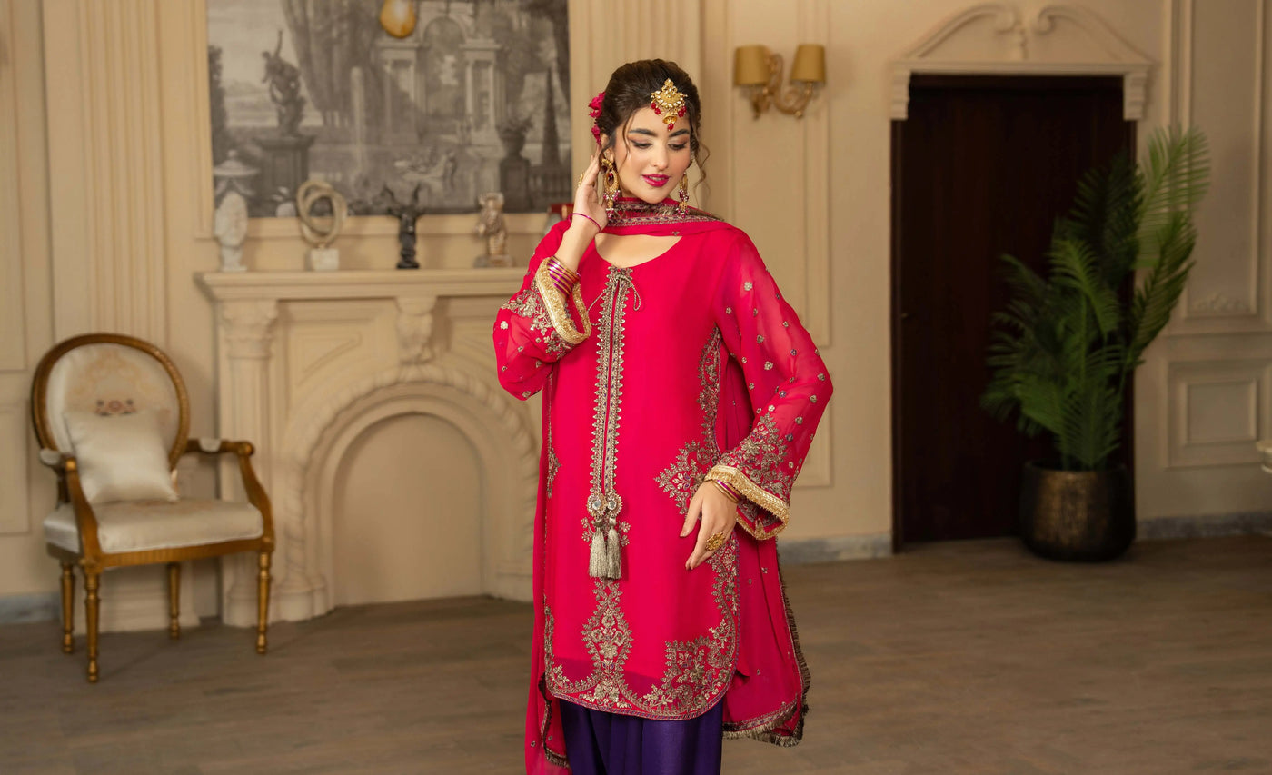 KARMA ‘Roohi’ | Embroidered Chiffon Pakistani Readymade Traditional Wonensweae | F-466
