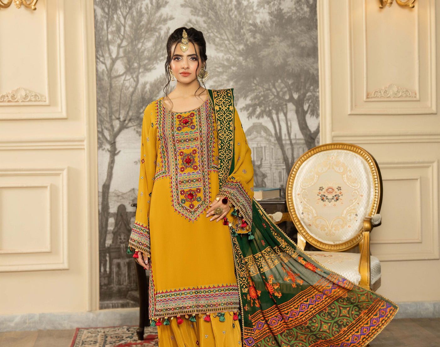KARMA ‘Roohi’ | Embroidered Chiffon Pakistani Readymade Traditional Wonensweae | F-468