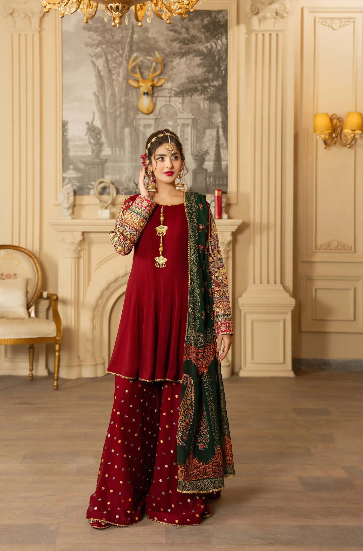 KARMA ‘Roohi’ | Embroidered Chiffon Sharara Pakistani Readymade Traditional Wonensweae | F-462