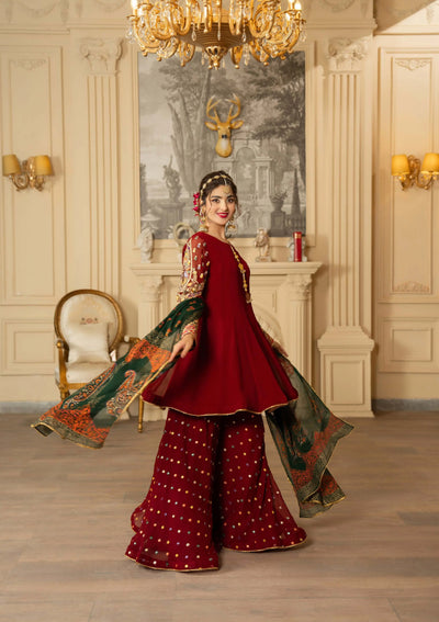 KARMA ‘Roohi’ | Embroidered Chiffon Sharara Pakistani Readymade Traditional Wonensweae | F-462