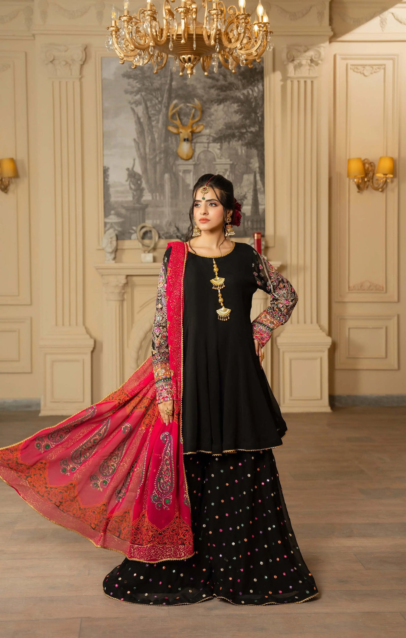 KARMA ‘Roohi’ | Embroidered Chiffon Sharara Pakistani Readymade Traditional Wonensweae | F-462