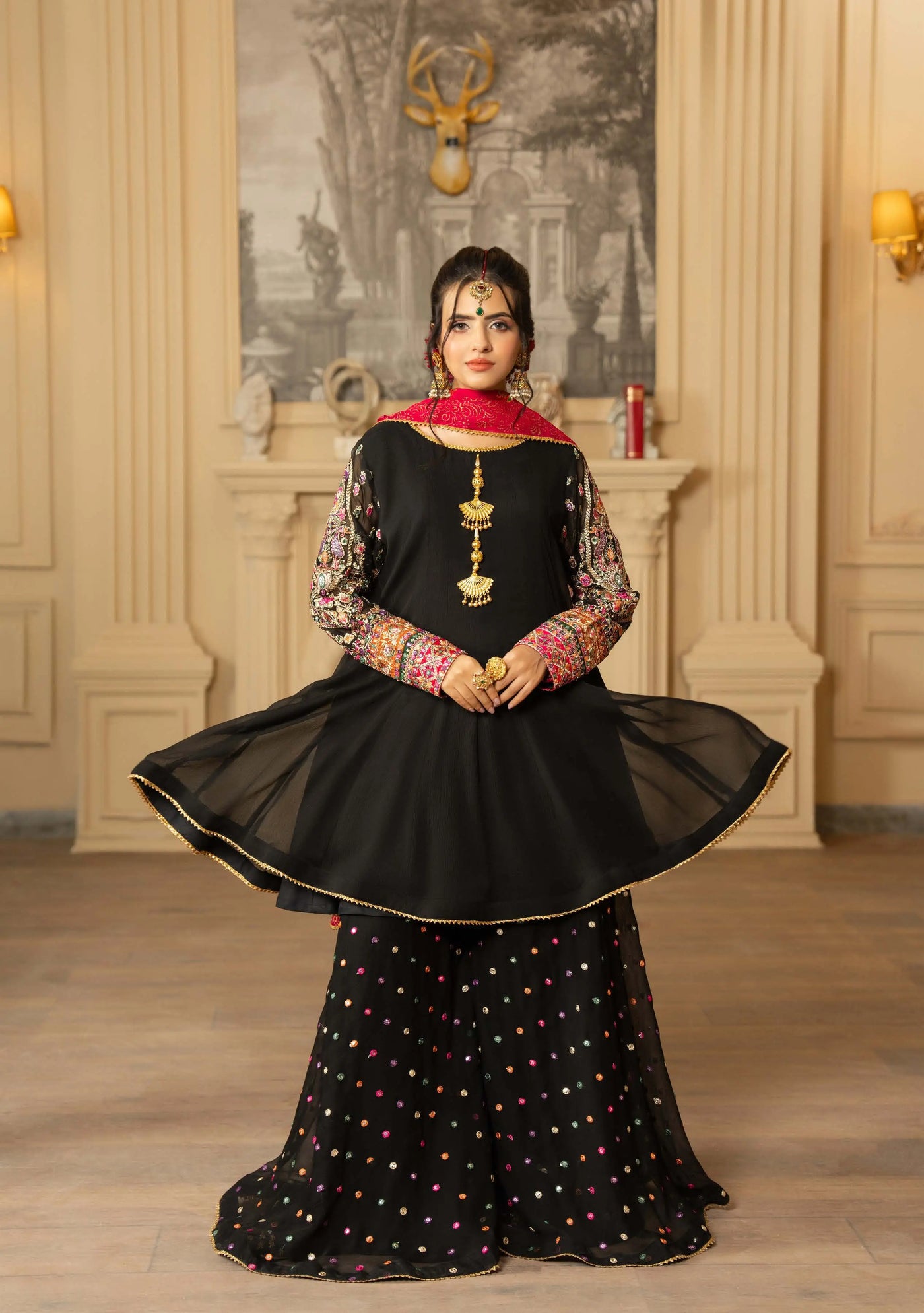 KARMA ‘Roohi’ | Embroidered Chiffon Sharara Pakistani Readymade Traditional Wonensweae | F-462