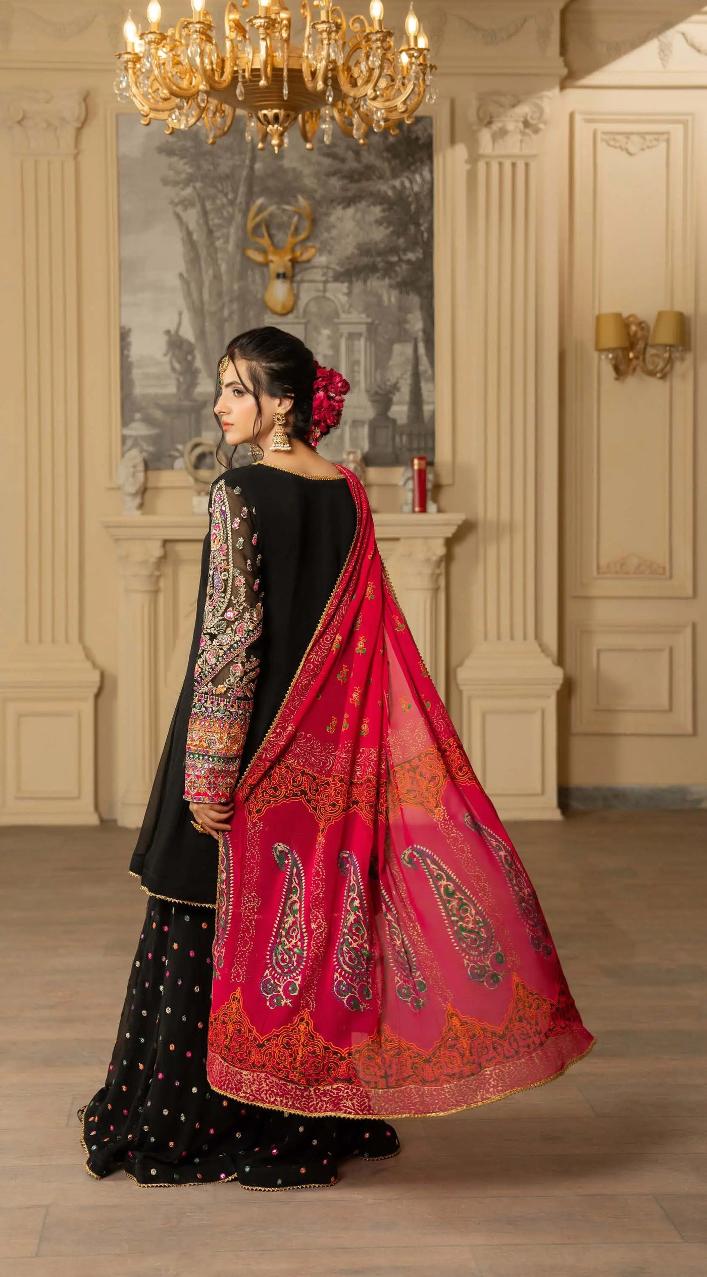 KARMA ‘Roohi’ | Embroidered Chiffon Sharara Pakistani Readymade Traditional Wonensweae | F-462