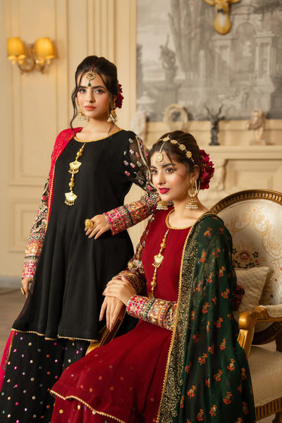 KARMA ‘Roohi’ | Embroidered Chiffon Sharara Pakistani Readymade Traditional Wonensweae | F-462