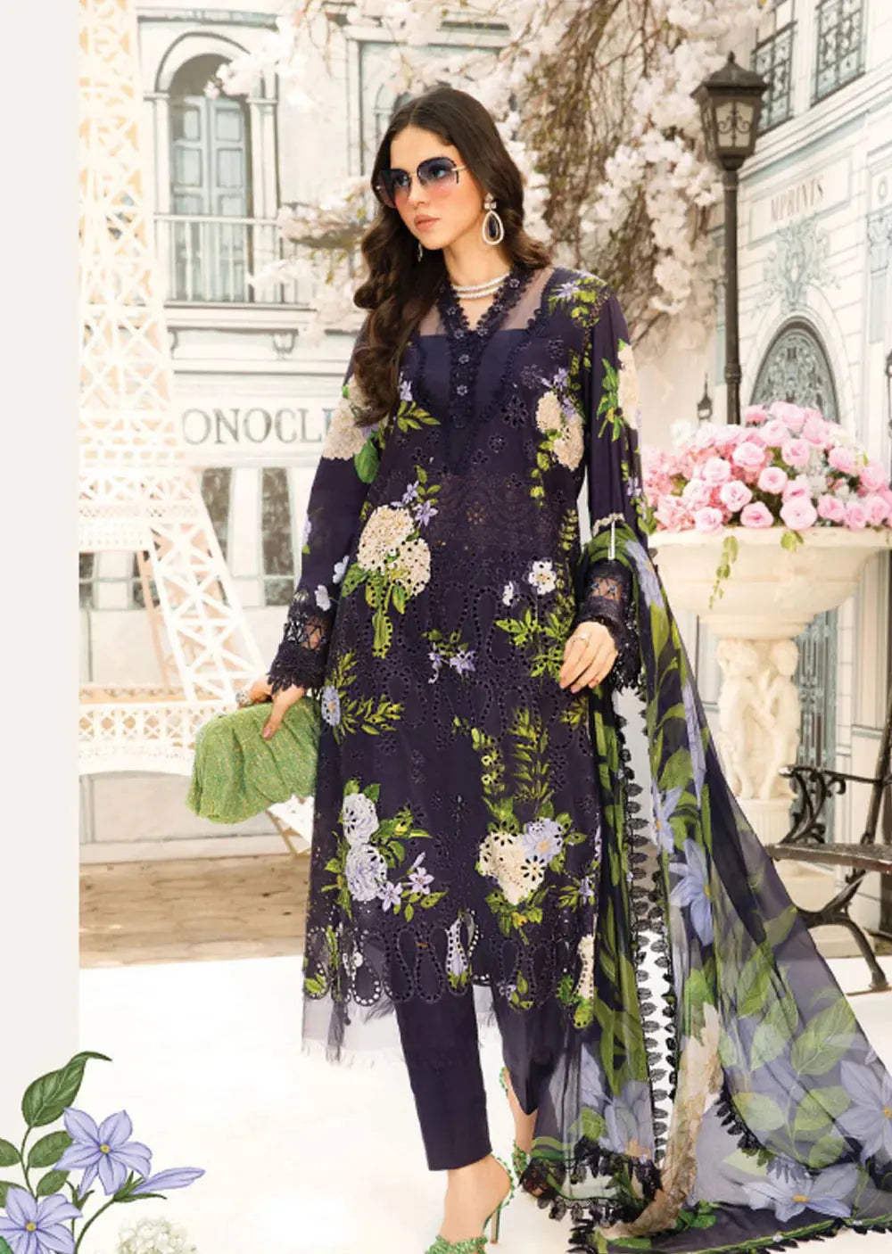 Maria B Inspired | Embroidered Grip Silk Suit Readymade Womenswear Formal Traditional | AL491 (Blue)