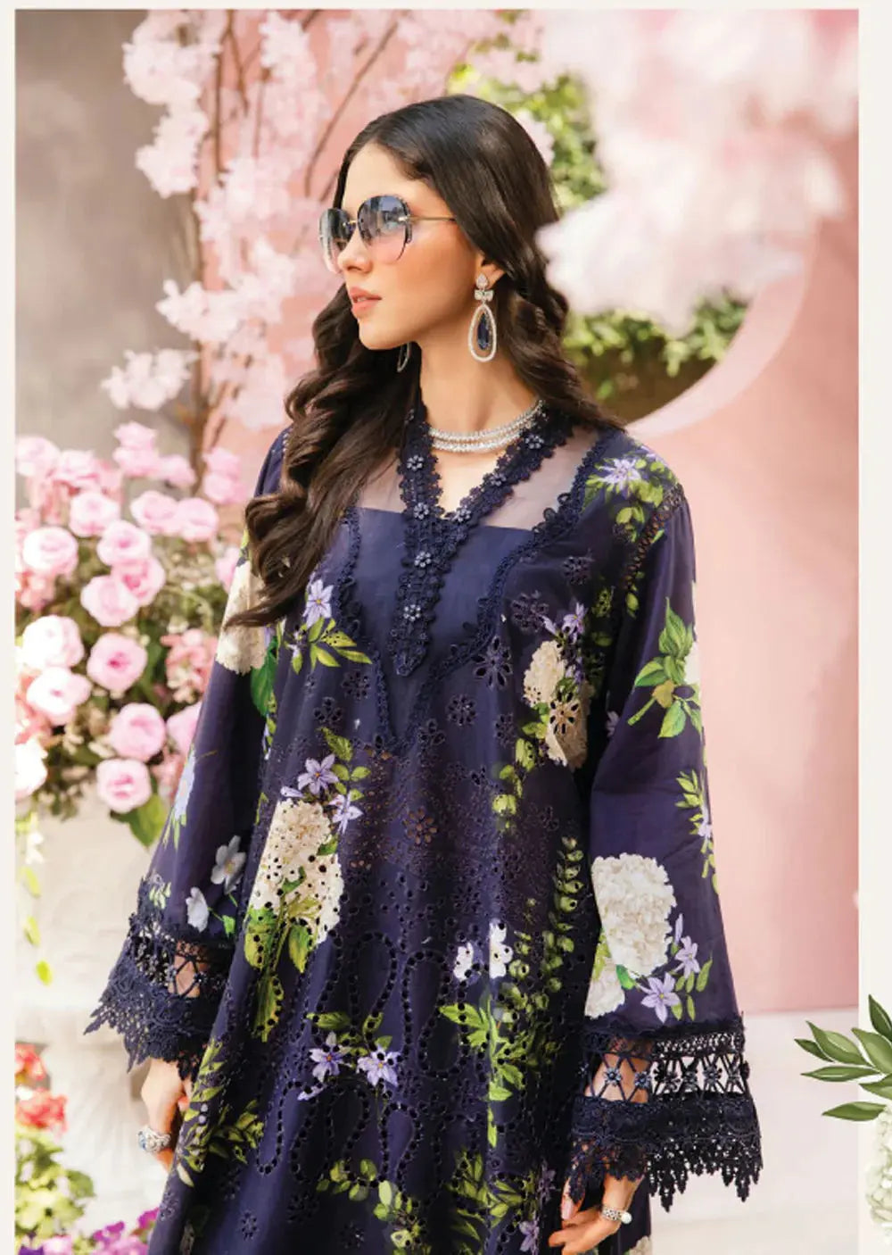 Maria B Inspired | Embroidered Grip Silk Suit Readymade Womenswear Formal Traditional | AL491 (Blue)