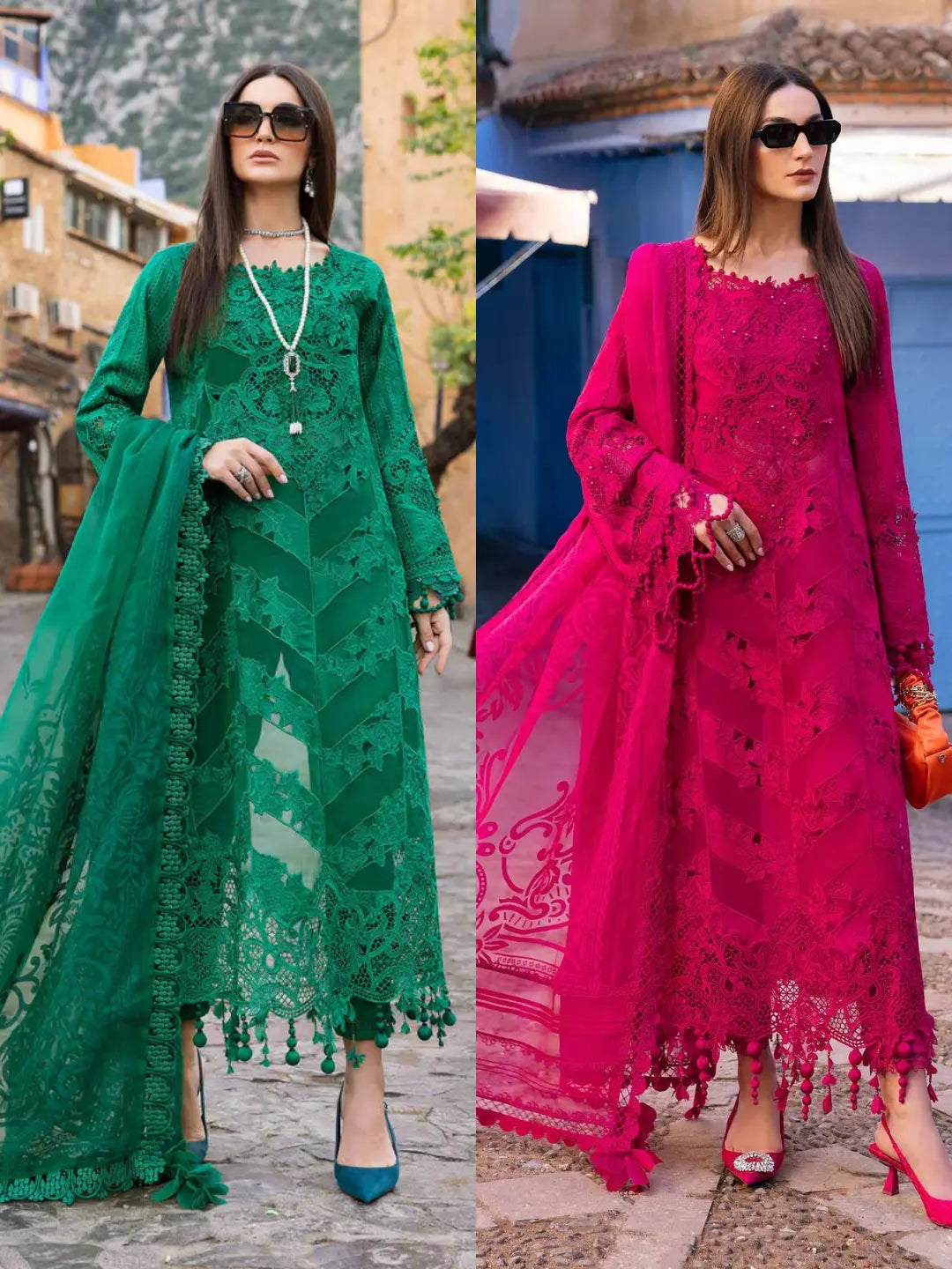 Maria B Inspired | Embroidered Organza Readymade Womenswear Formal Traditional | SC176 (Green & Pink) Allys