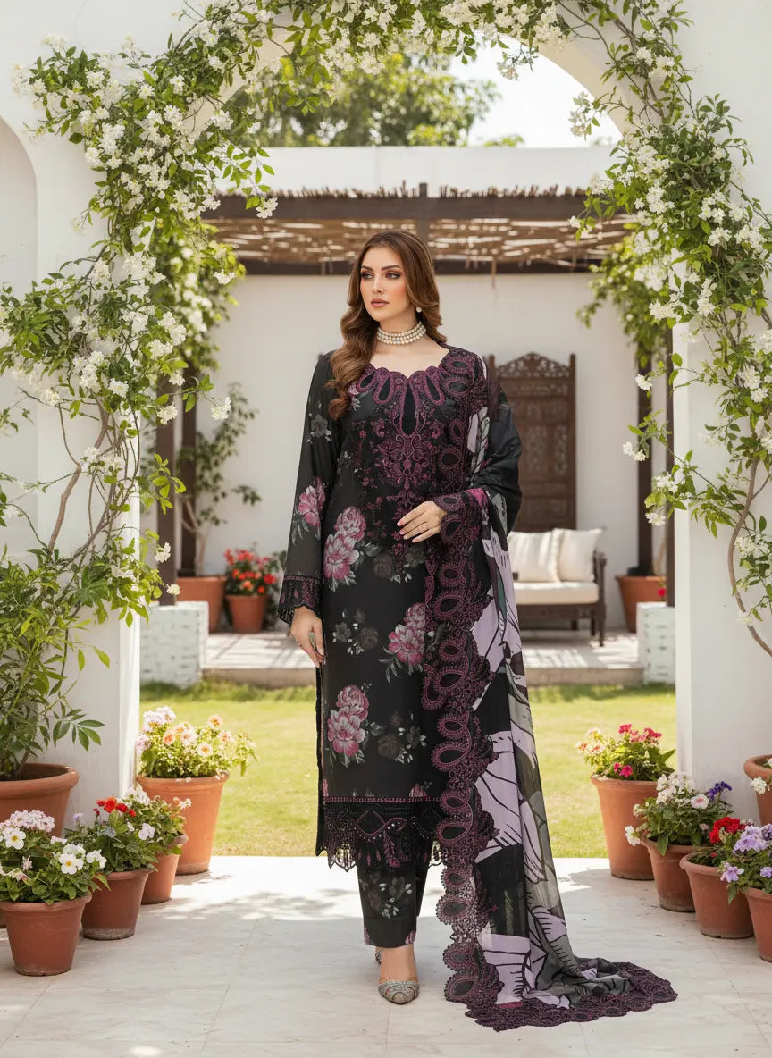 RAMSHA | Embroidered Silk 3pc Pakistani Readymade Womenswear  | J601 (3 Colours)