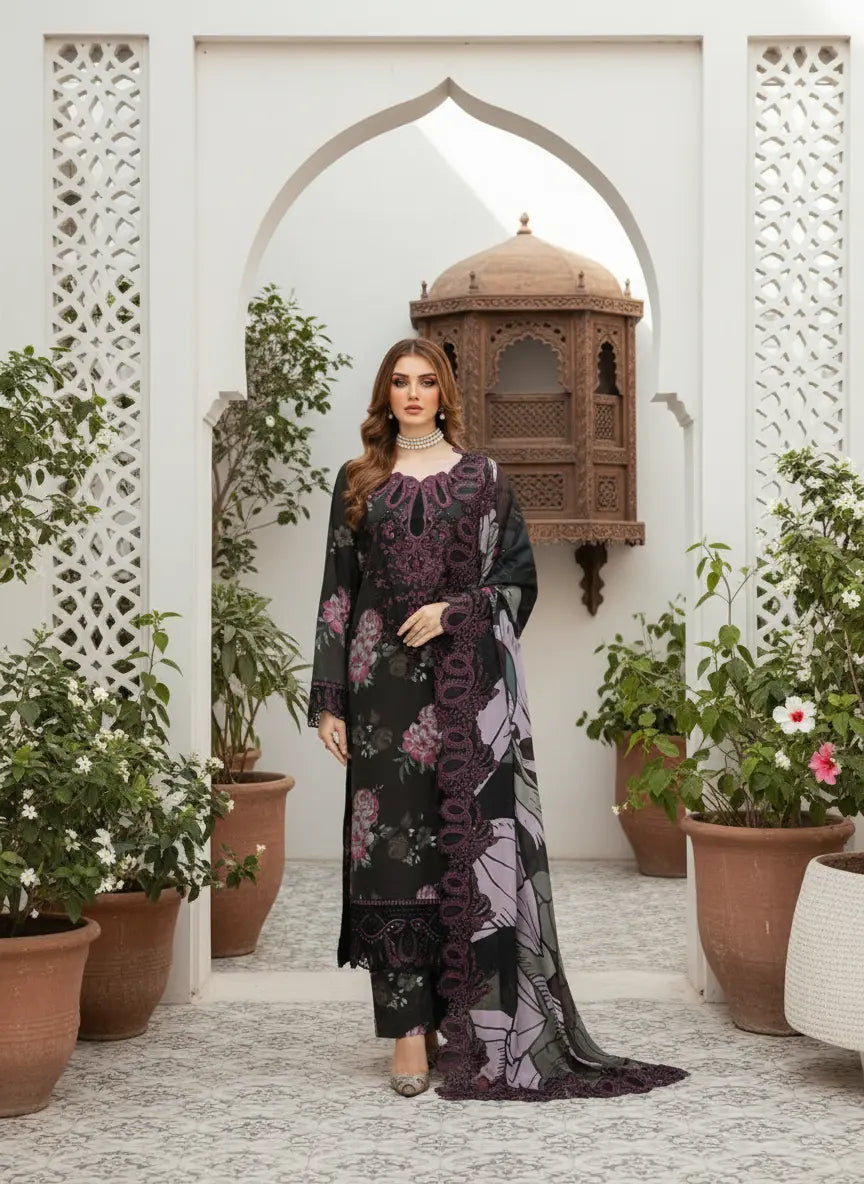 RAMSHA | Embroidered Silk 3pc Pakistani Readymade Womenswear  | J601 (3 Colours)