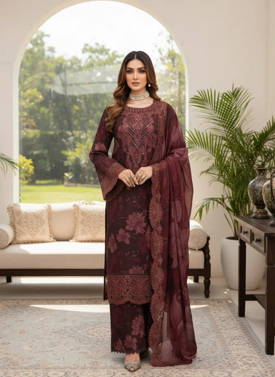 RAMSHA | Embroidered Silk 3pc Pakistani Readymade Womenswear  | J601 (3 Colours)