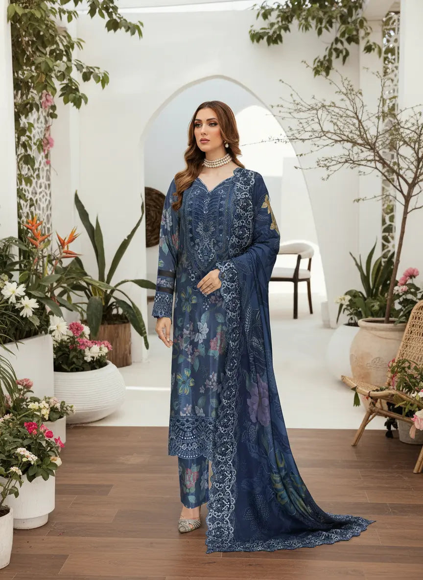 RAMSHA | Embroidered Silk 3pc Pakistani Readymade Womenswear  | J601 (3 Colours)