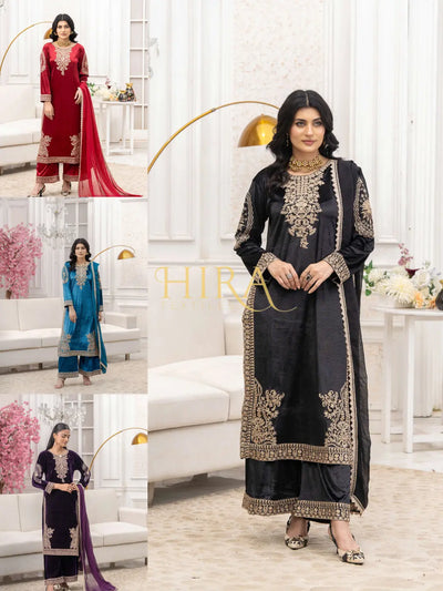 RANGZ 'Afreen' | Embroidered Velvet Long Kameez Pakistani Readymade  | RGZ106 (4 Colours) Rangz