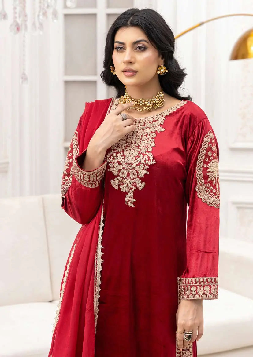RANGZ 'Afreen' | Embroidered Velvet Long Kameez Pakistani Readymade  | RGZ106 (4 Colours) Rangz