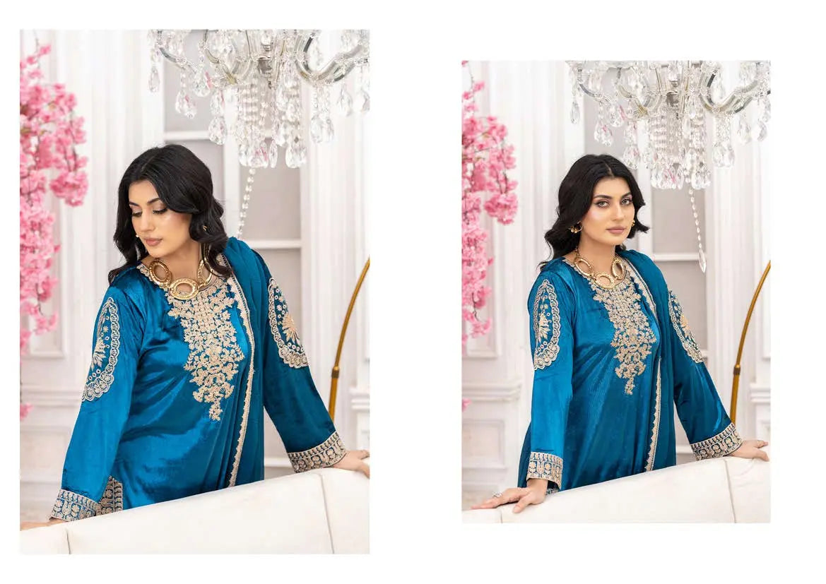 RANGZ 'Afreen' | Embroidered Velvet Long Kameez Pakistani Readymade  | RGZ106 (4 Colours) Rangz