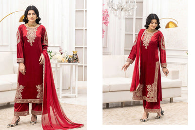 RANGZ 'Afreen' | Embroidered Velvet Long Kameez Pakistani Readymade  | RGZ106 (4 Colours) Rangz