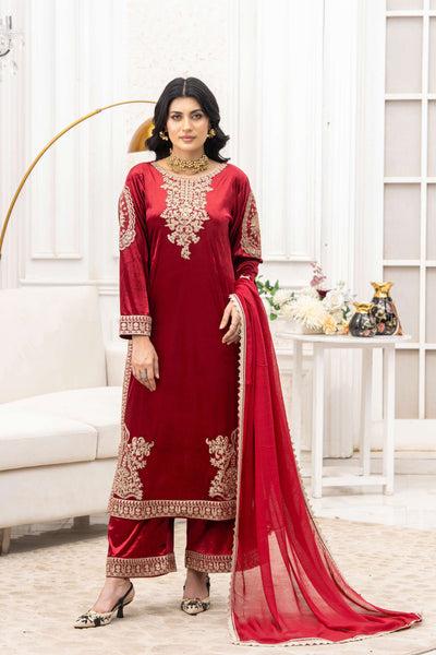 RANGZ 'Afreen' | Embroidered Velvet Long Kameez Pakistani Readymade  | RGZ106 (4 Colours) Rangz