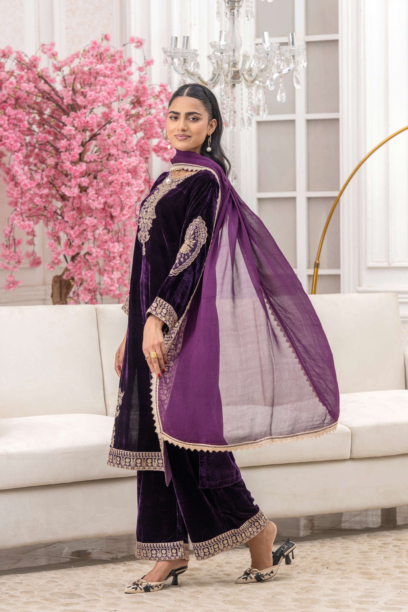 RANGZ 'Afreen' | Embroidered Velvet Long Kameez Pakistani Readymade  | RGZ106 (4 Colours) Rangz