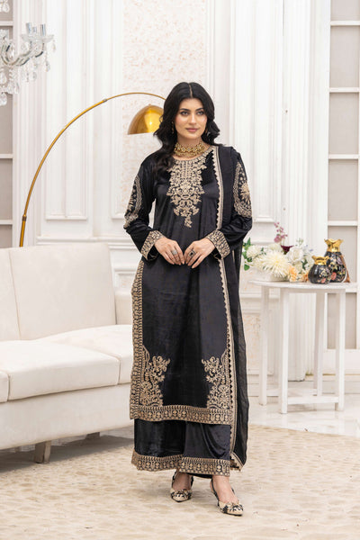 RANGZ 'Afreen' | Embroidered Velvet Long Kameez Pakistani Readymade  | RGZ106 (4 Colours) Rangz