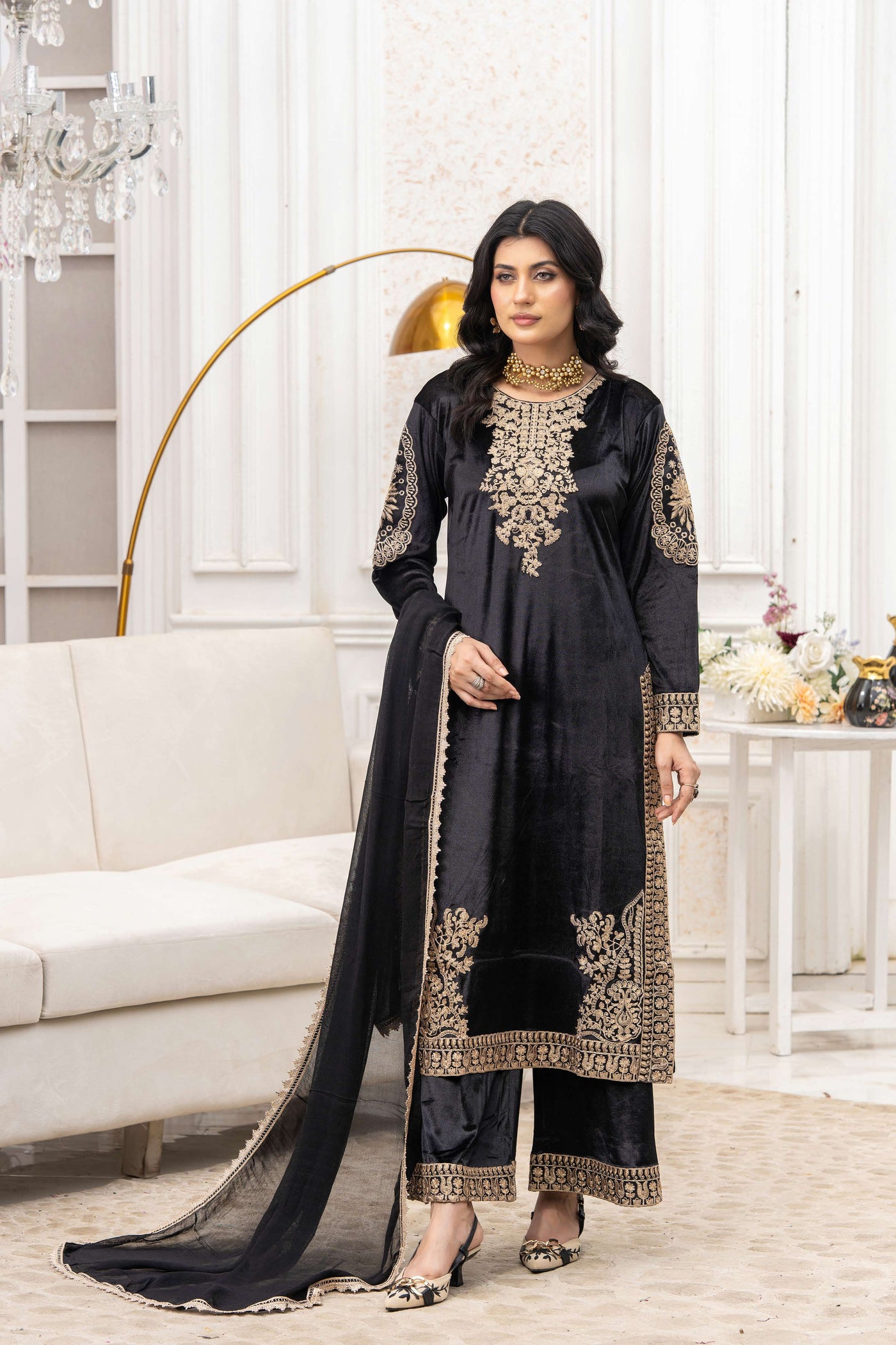 RANGZ 'Afreen' | Embroidered Velvet Long Kameez Pakistani Readymade  | RGZ106 (4 Colours) Rangz