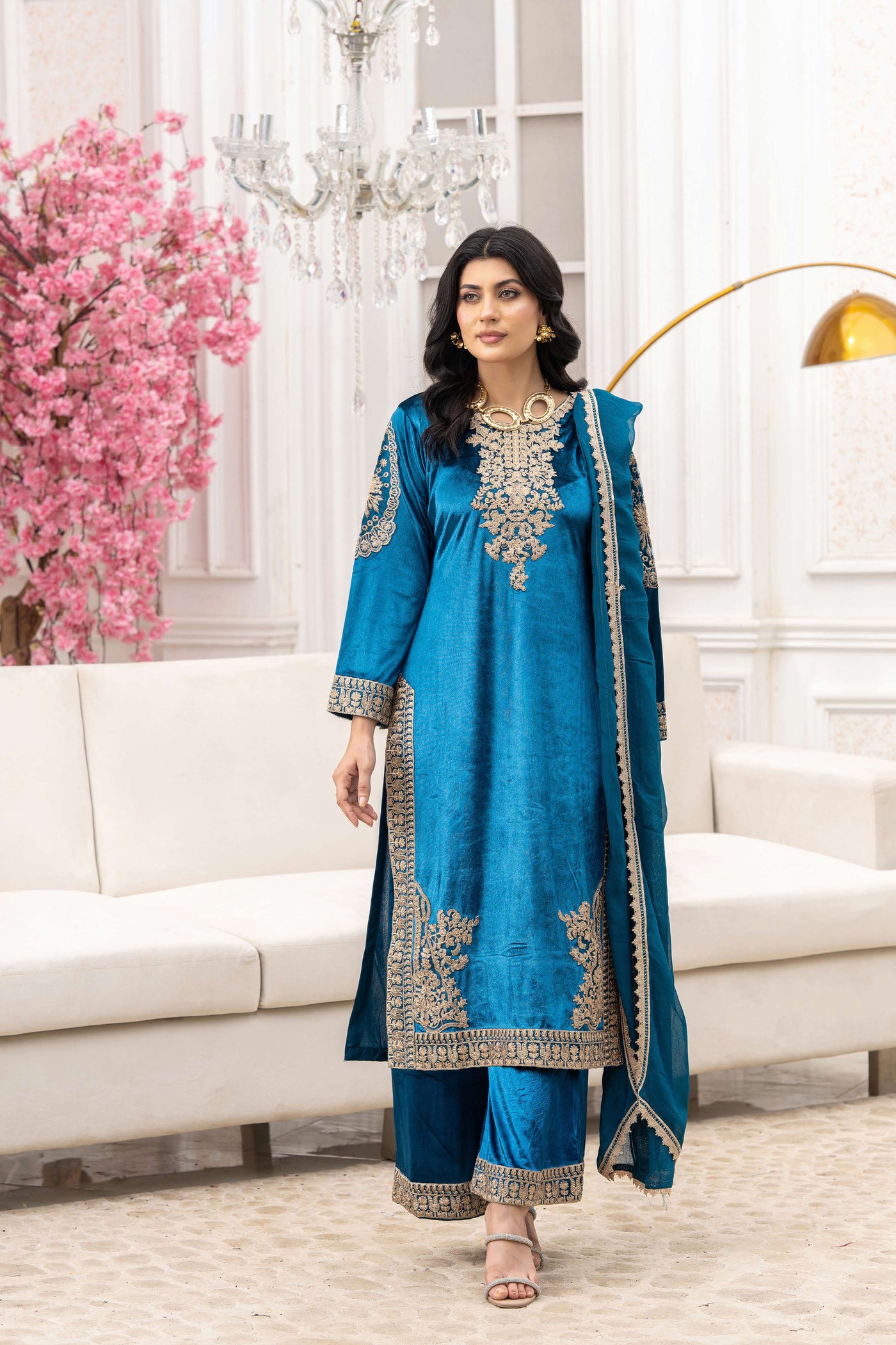 RANGZ 'Afreen' | Embroidered Velvet Long Kameez Pakistani Readymade  | RGZ106 (4 Colours) Rangz