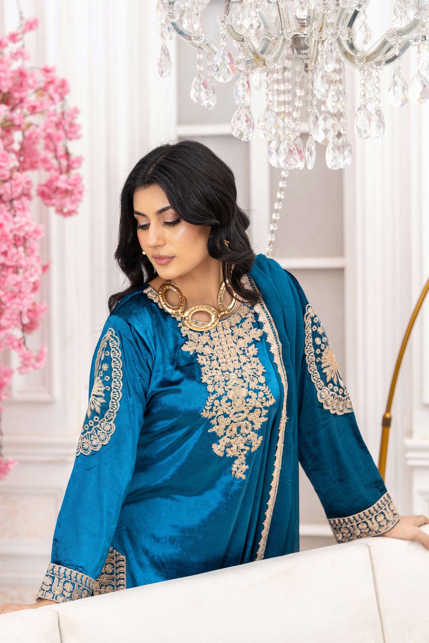 RANGZ 'Afreen' | Embroidered Velvet Long Kameez Pakistani Readymade  | RGZ106 (4 Colours) Rangz