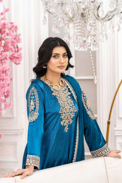 RANGZ 'Afreen' | Embroidered Velvet Long Kameez Pakistani Readymade  | RGZ106 (4 Colours) Rangz