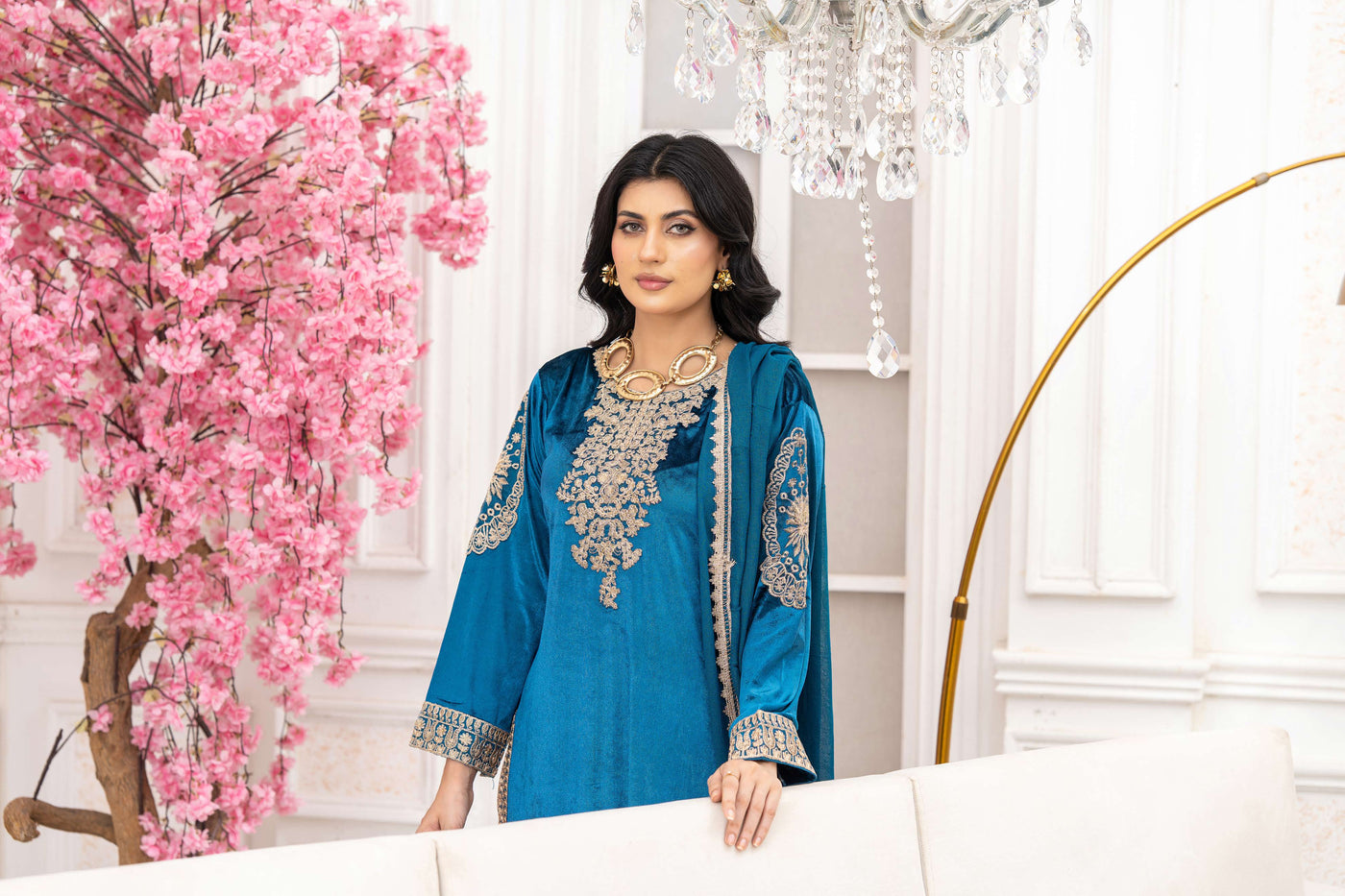 RANGZ 'Afreen' | Embroidered Velvet Long Kameez Pakistani Readymade  | RGZ106 (4 Colours) Rangz