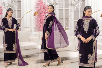 RANGZ 'Afreen' | Embroidered Velvet Long Kameez Pakistani Readymade  | RGZ106 (4 Colours) Rangz