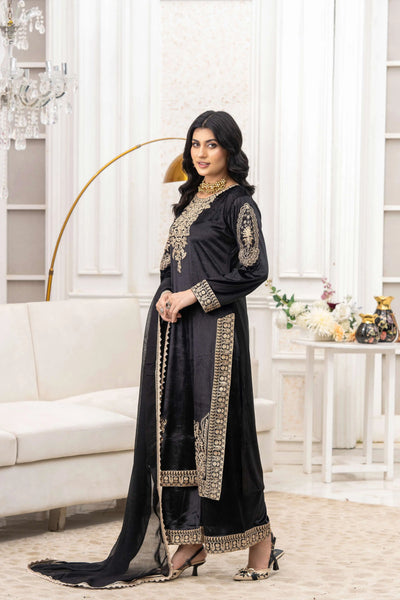 RANGZ 'Afreen' | Embroidered Velvet Long Kameez Pakistani Readymade  | RGZ106 (4 Colours)