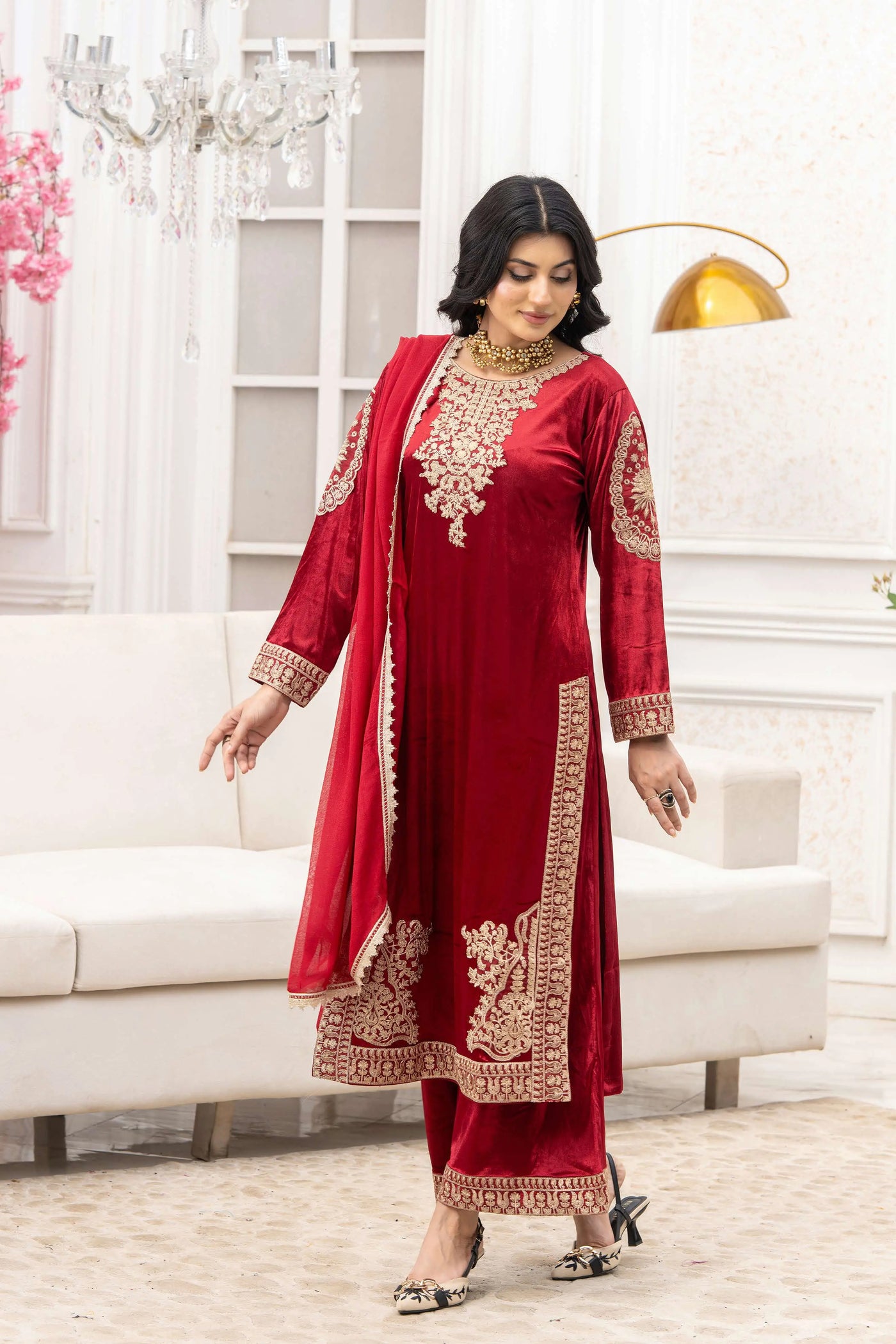 RANGZ 'Afreen' | Embroidered Velvet Long Kameez Pakistani Readymade  | RGZ106 (4 Colours)