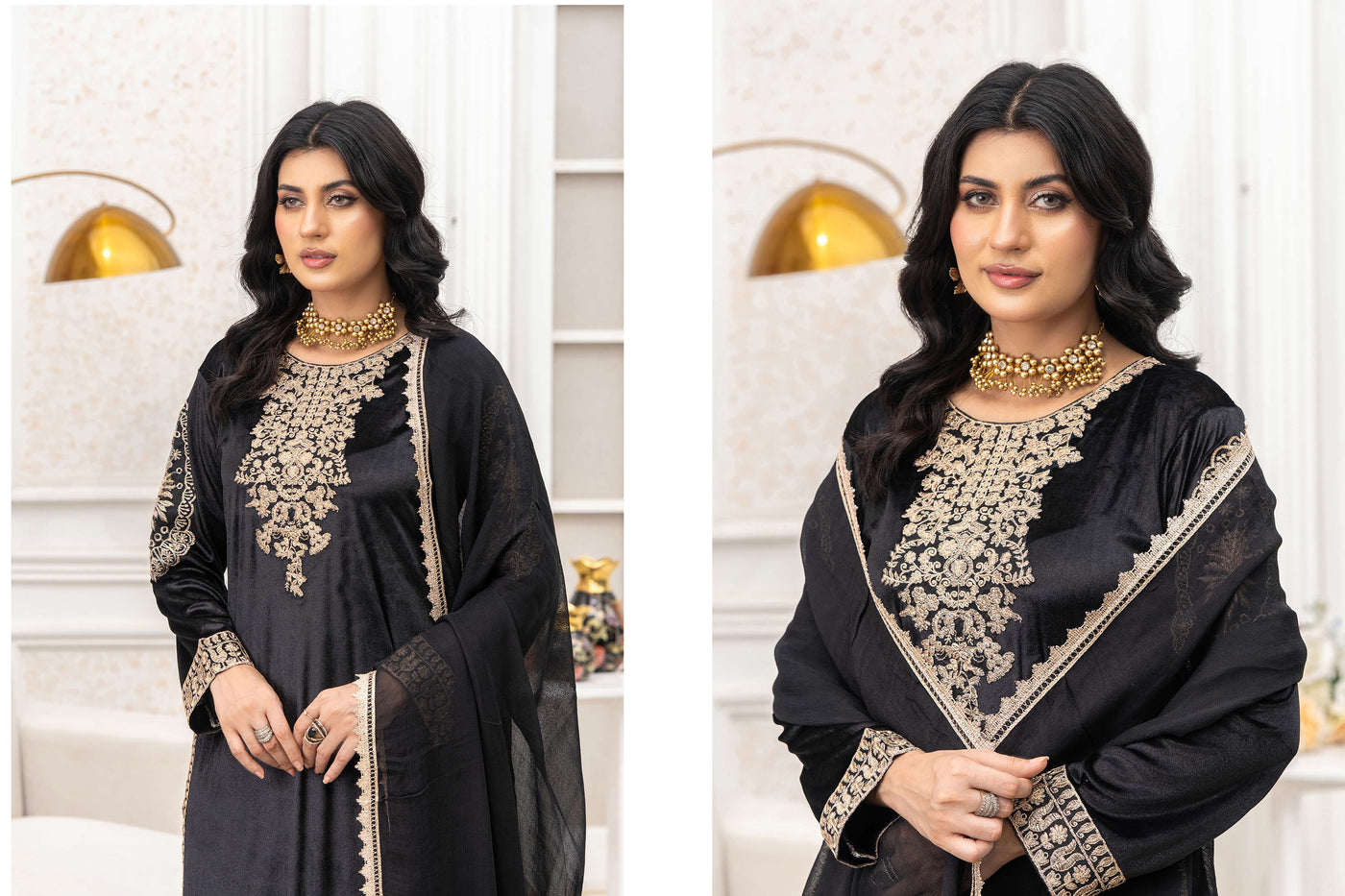 RANGZ 'Afreen' | Embroidered Velvet Long Kameez Pakistani Readymade  | RGZ106 (4 Colours)