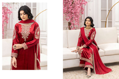 RANGZ 'Afreen' | Embroidered Velvet Long Kameez Pakistani Readymade  | RGZ106 (4 Colours)