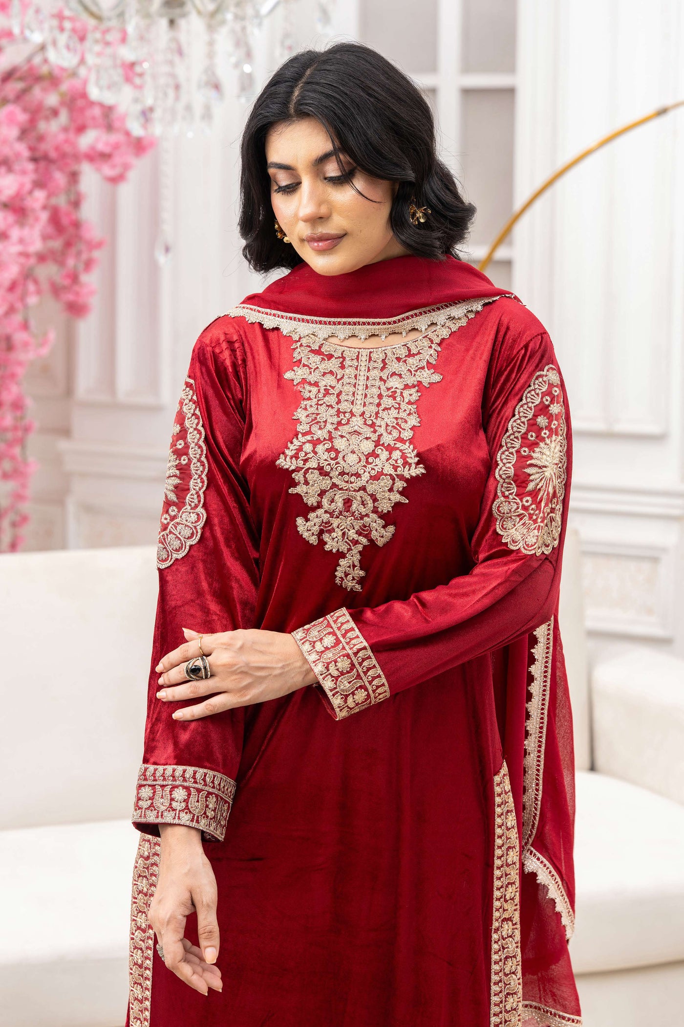 RANGZ 'Afreen' | Embroidered Velvet Long Kameez Pakistani Readymade  | RGZ106 (4 Colours)