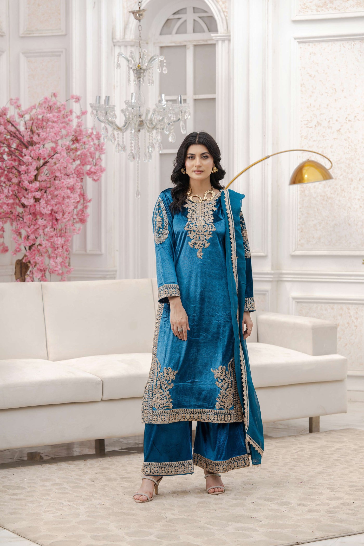 RANGZ 'Afreen' | Embroidered Velvet Long Kameez Pakistani Readymade  | RGZ106 (4 Colours)