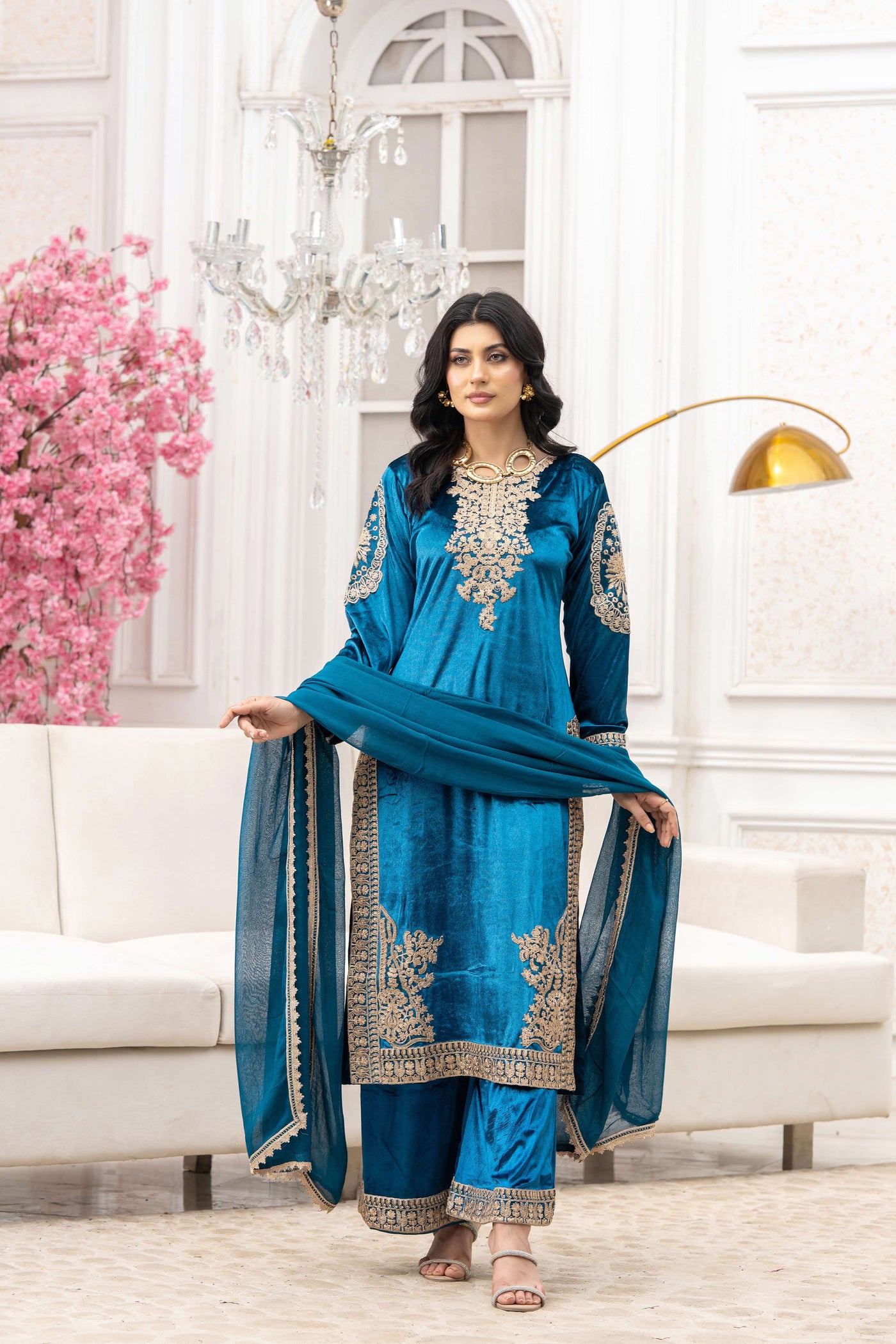 RANGZ 'Afreen' | Embroidered Velvet Long Kameez Pakistani Readymade  | RGZ106 (4 Colours)
