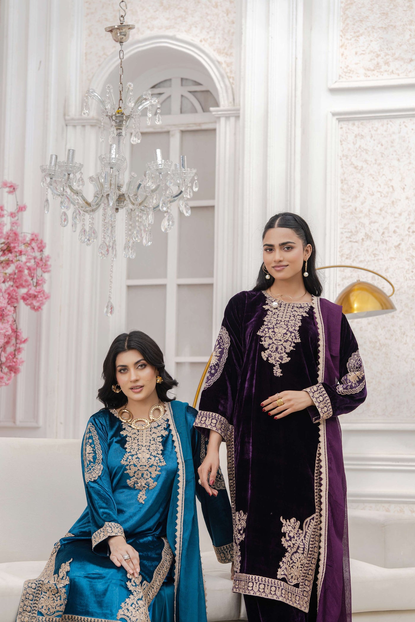 RANGZ 'Afreen' | Embroidered Velvet Long Kameez Pakistani Readymade  | RGZ106 (4 Colours)