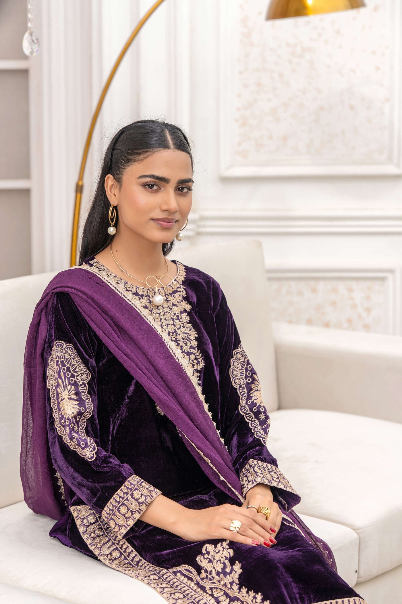 RANGZ 'Afreen' | Embroidered Velvet Long Kameez Pakistani Readymade  | RGZ106 (4 Colours)