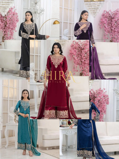 RANGZ 'Filhaal 2.0' | Embroidered Velvet Long Kameez Pakistani Readymade  | RGZ107 (5 Colours) Rangz