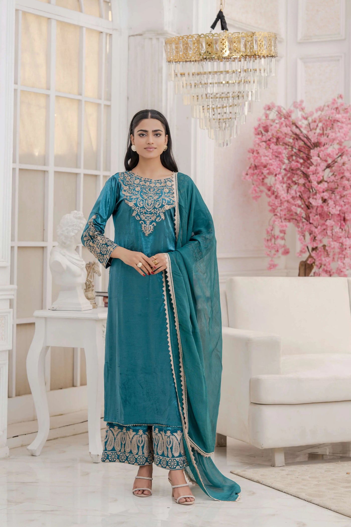 RANGZ 'Filhaal 2.0' | Embroidered Velvet Long Kameez Pakistani Readymade  | RGZ107 (5 Colours) Rangz