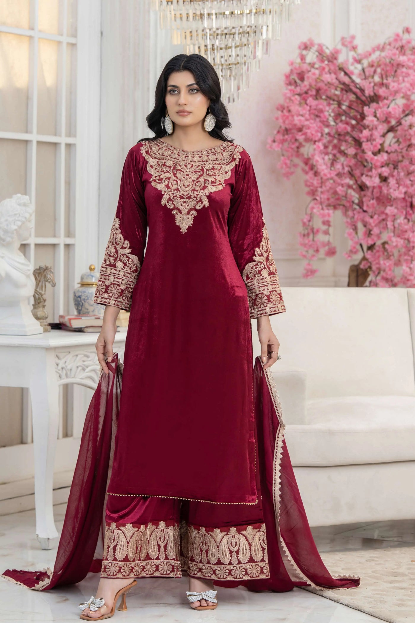 RANGZ 'Filhaal 2.0' | Embroidered Velvet Long Kameez Pakistani Readymade  | RGZ107 (5 Colours) Rangz