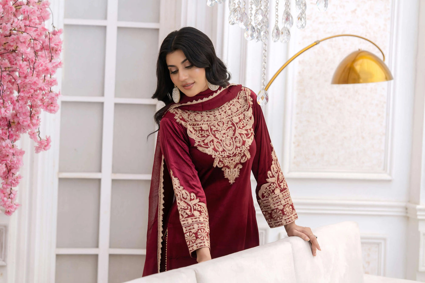 RANGZ 'Filhaal 2.0' | Embroidered Velvet Long Kameez Pakistani Readymade  | RGZ107 (5 Colours) Rangz