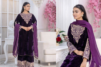 RANGZ 'Filhaal 2.0' | Embroidered Velvet Long Kameez Pakistani Readymade  | RGZ107 (5 Colours) Rangz