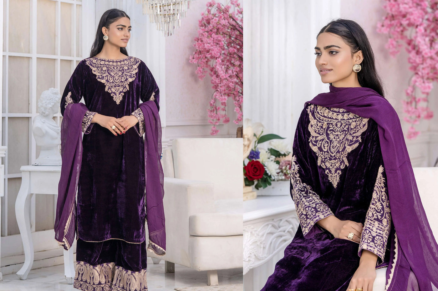 RANGZ 'Filhaal 2.0' | Embroidered Velvet Long Kameez Pakistani Readymade  | RGZ107 (5 Colours)