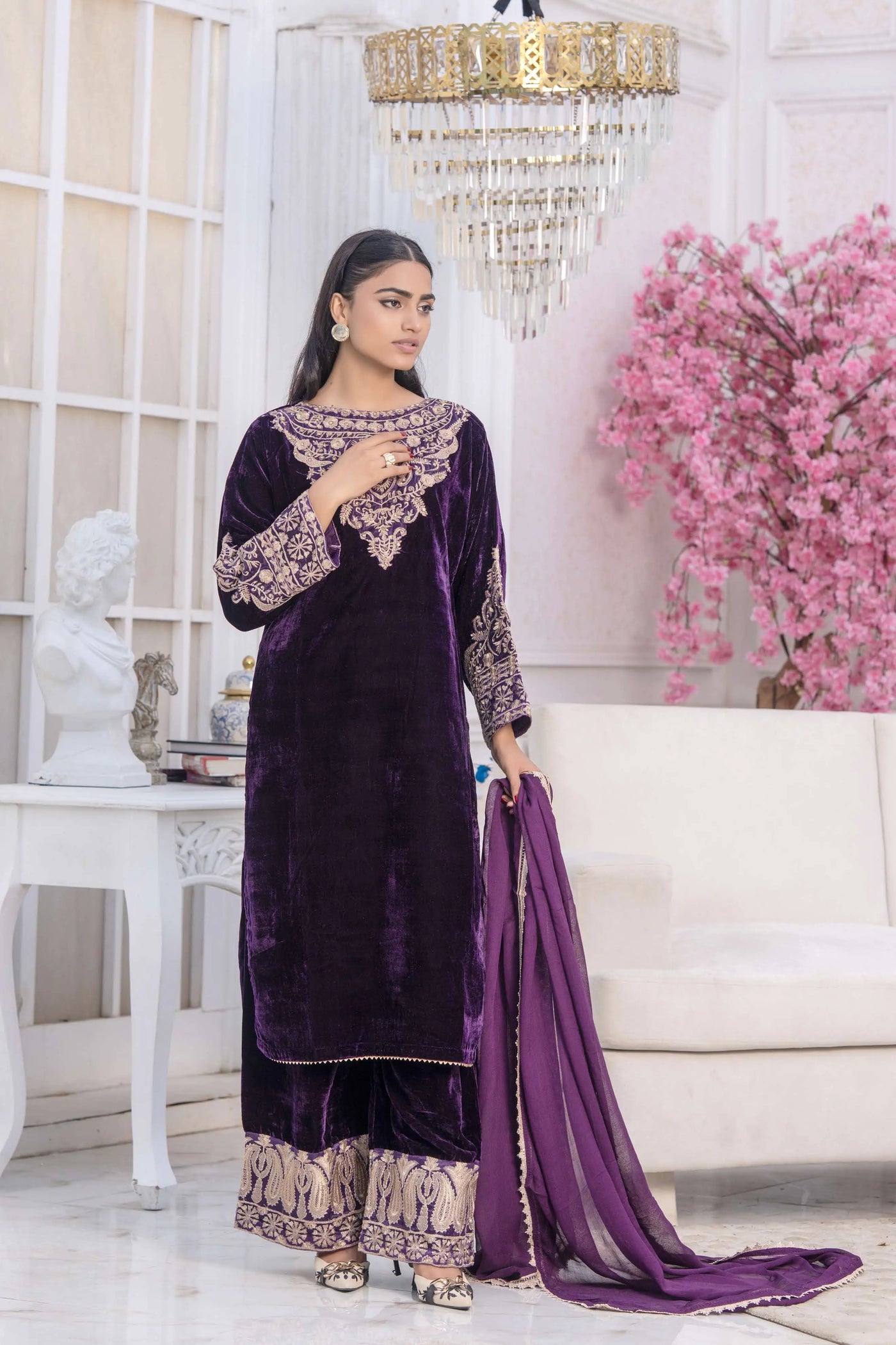 RANGZ 'Filhaal 2.0' | Embroidered Velvet Long Kameez Pakistani Readymade  | RGZ107 (5 Colours) Rangz