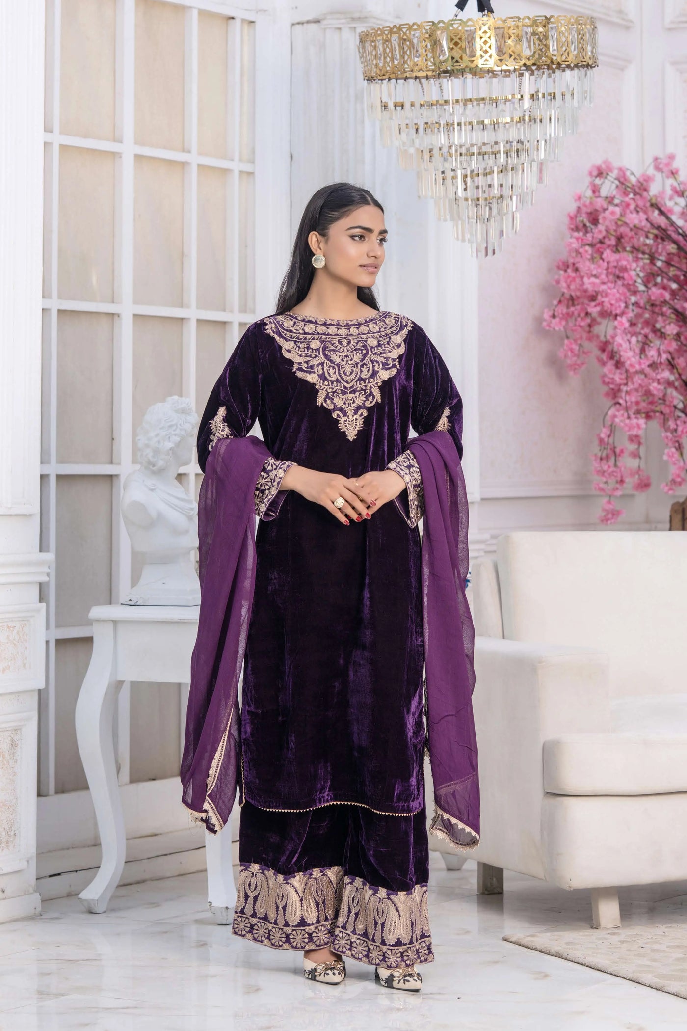 RANGZ 'Filhaal 2.0' | Embroidered Velvet Long Kameez Pakistani Readymade  | RGZ107 (5 Colours) Rangz