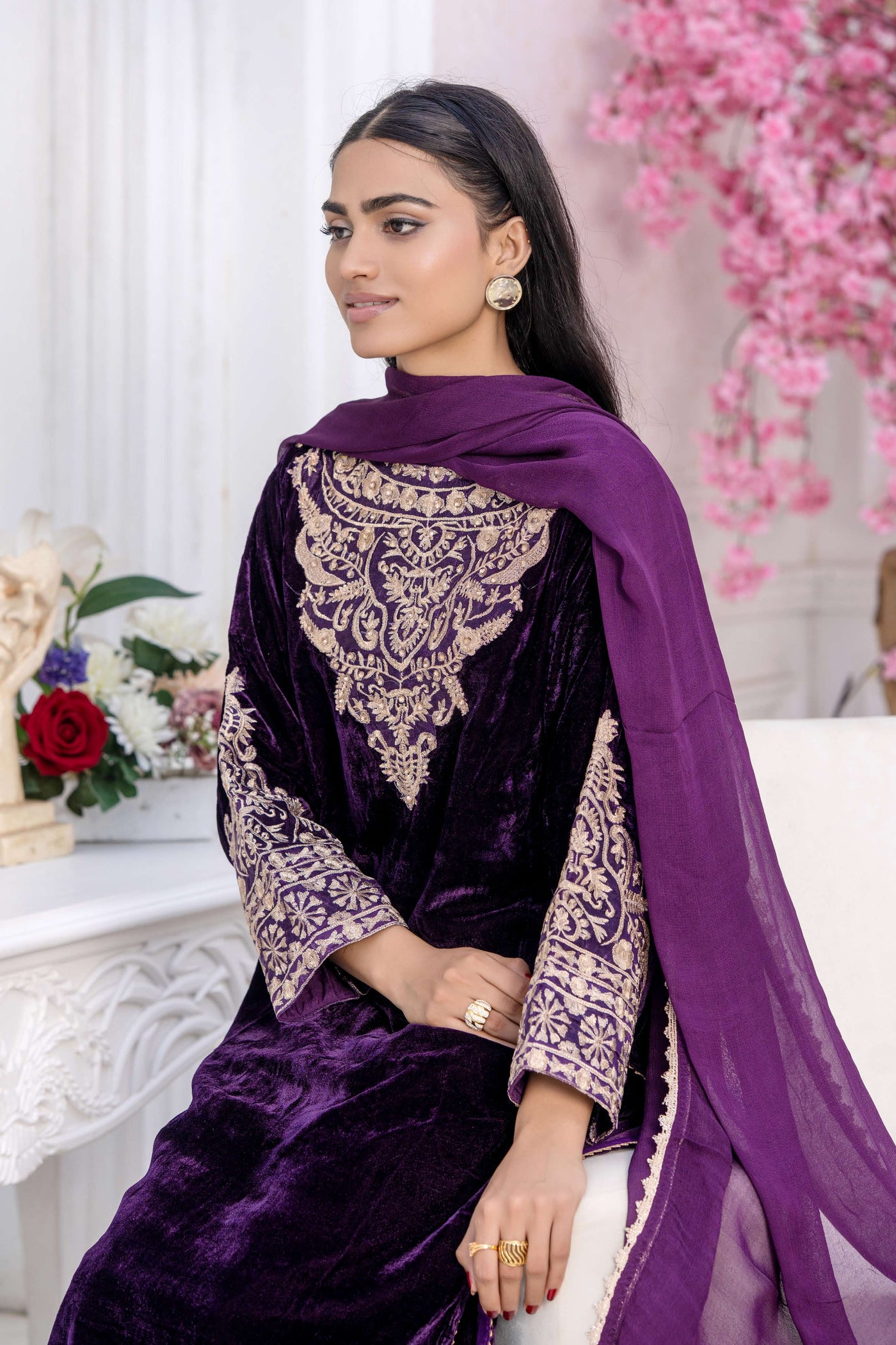 RANGZ 'Filhaal 2.0' | Embroidered Velvet Long Kameez Pakistani Readymade  | RGZ107 (5 Colours) Rangz