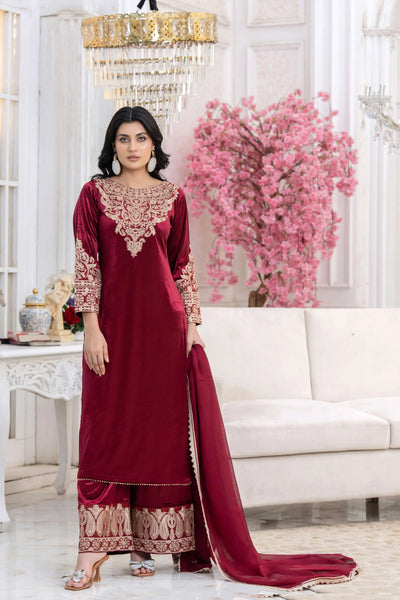 RANGZ 'Filhaal 2.0' | Embroidered Velvet Long Kameez Pakistani Readymade  | RGZ107 (5 Colours)